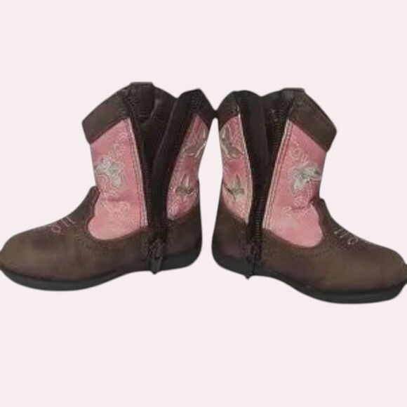 Girl's Wonder Nation Size 4 Black Patent Boots & Brown w/Pink Cowgirl Boots T18 - Picture 6 of 9